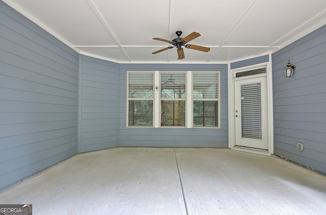 view of patio featuring ceiling fan