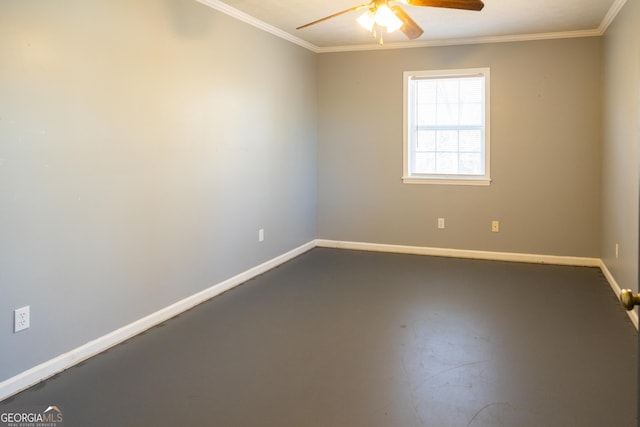 spare room featuring crown molding and ceiling fan