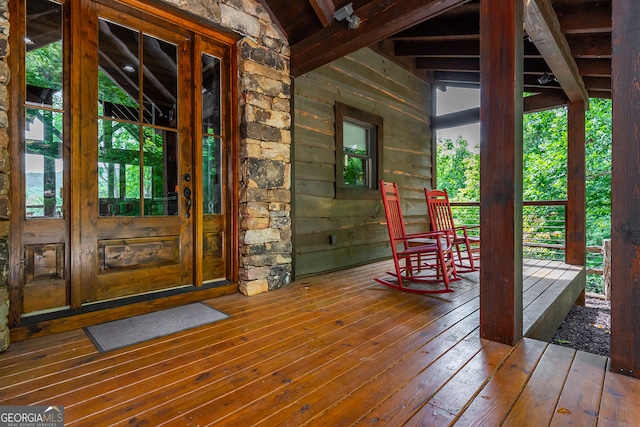 wooden deck with french doors