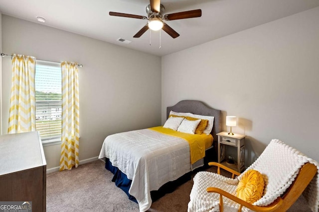 bedroom with carpet floors and ceiling fan