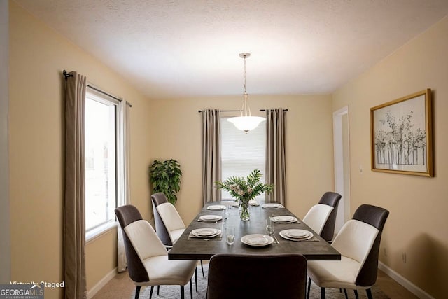 dining space featuring a textured ceiling and a wealth of natural light