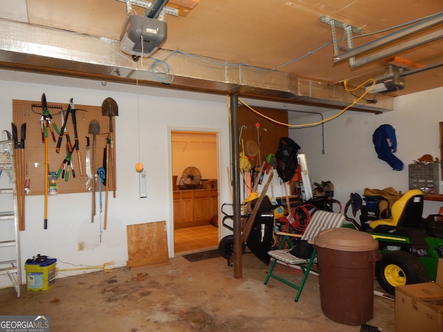 garage with a garage door opener