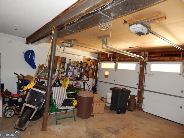 garage with a garage door opener