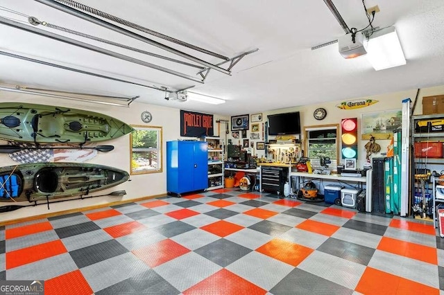 garage with a garage door opener