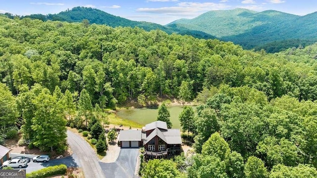 drone / aerial view featuring a mountain view