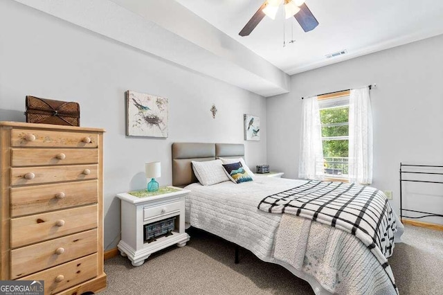 bedroom featuring carpet and ceiling fan