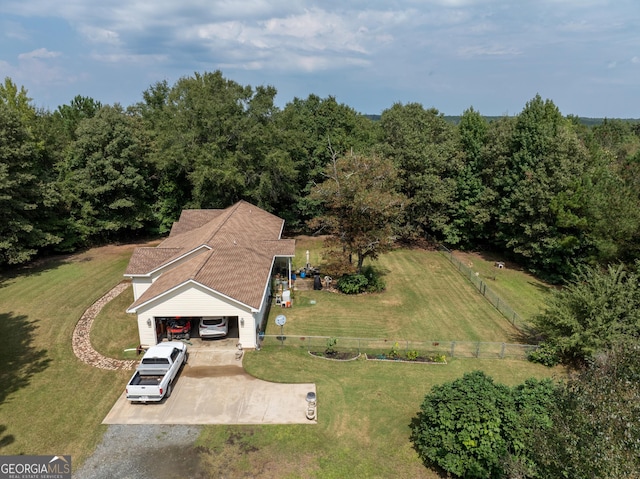 birds eye view of property featuring a rural view