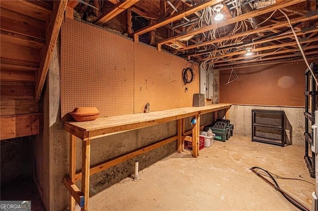 basement featuring a workshop area