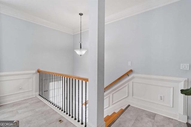 stairs featuring ornamental molding