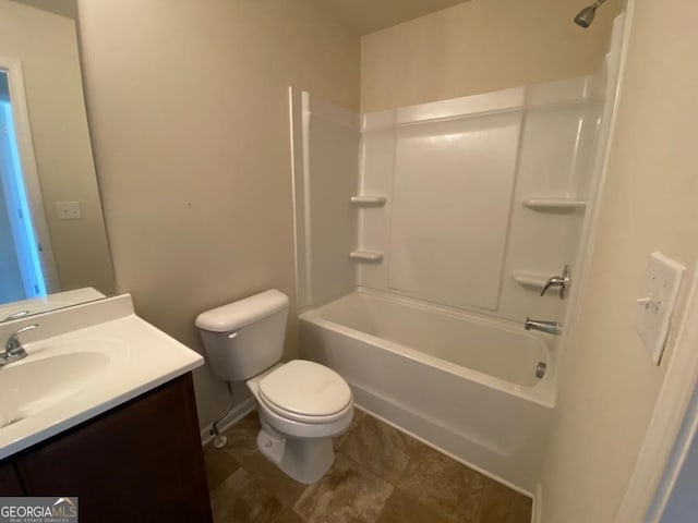 full bathroom featuring shower / tub combination, vanity, and toilet