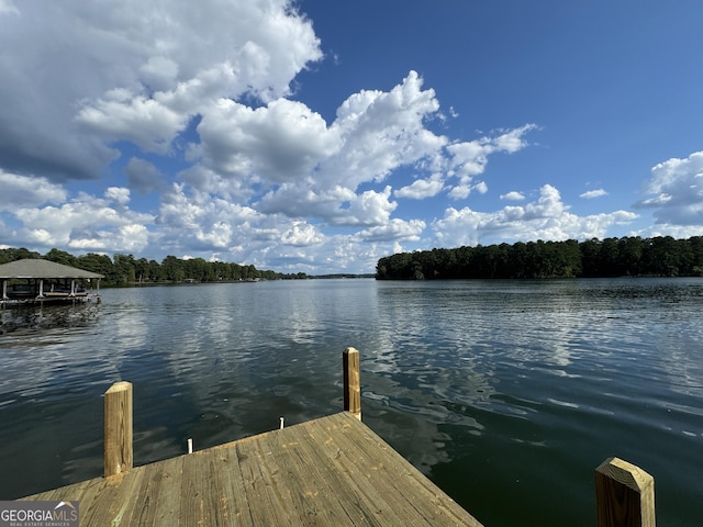 view of dock with a water view