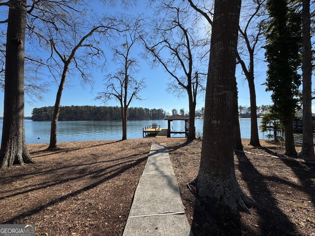 property view of water with a boat dock