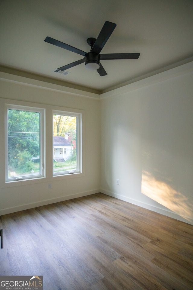 empty room featuring light hardwood / wood-style floors, plenty of natural light, and ceiling fan