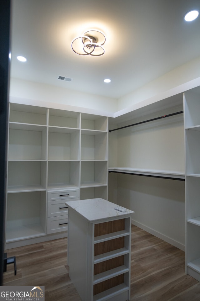 spacious closet with dark wood-type flooring