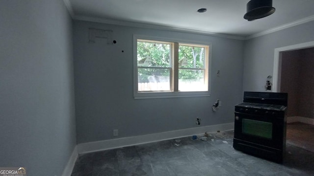 166 Gardner St, Macon, GA 31204 - kitchen with gas stove, crown molding, and baseboards