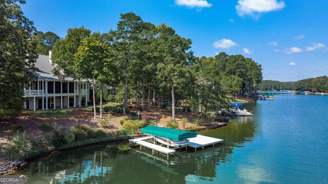 view of dock with a water view