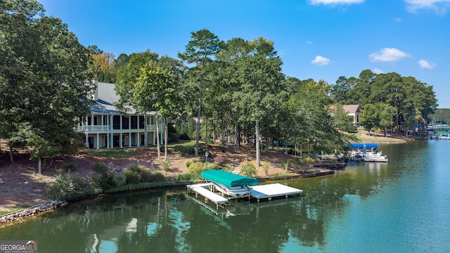 dock area featuring a water view