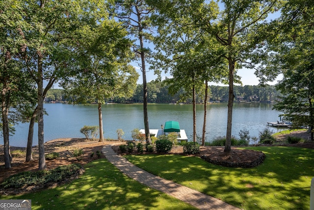 water view featuring a dock