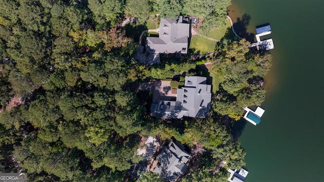 aerial view featuring a water view