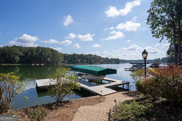 view of dock with a water view