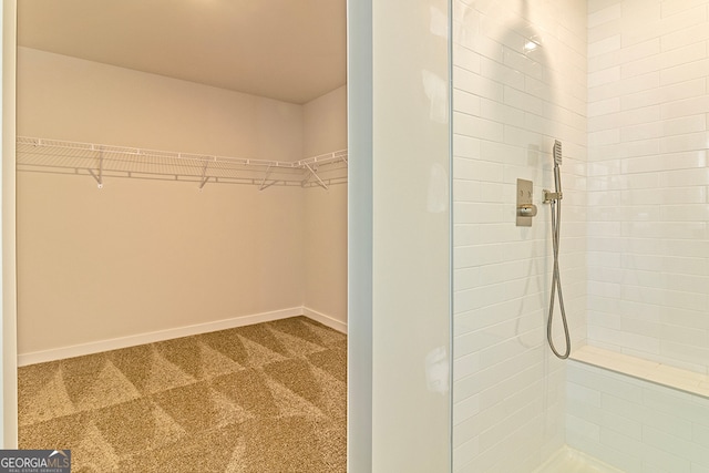 walk in closet featuring carpet floors