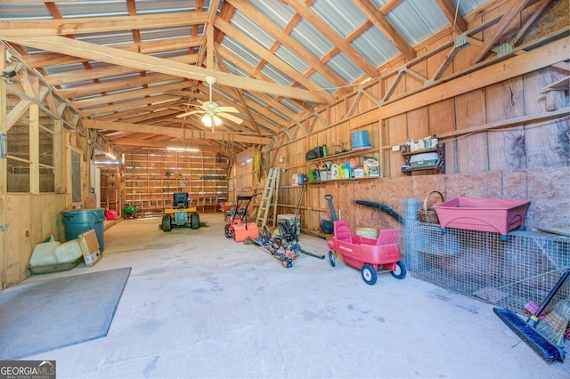 garage featuring ceiling fan