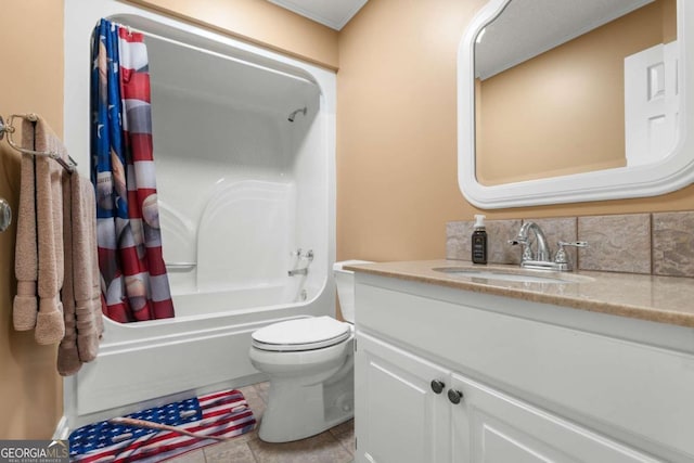 375 Dasher St, Lyons, GA 30436 - bathroom featuring tile patterned floors, shower / tub combo, vanity, and toilet