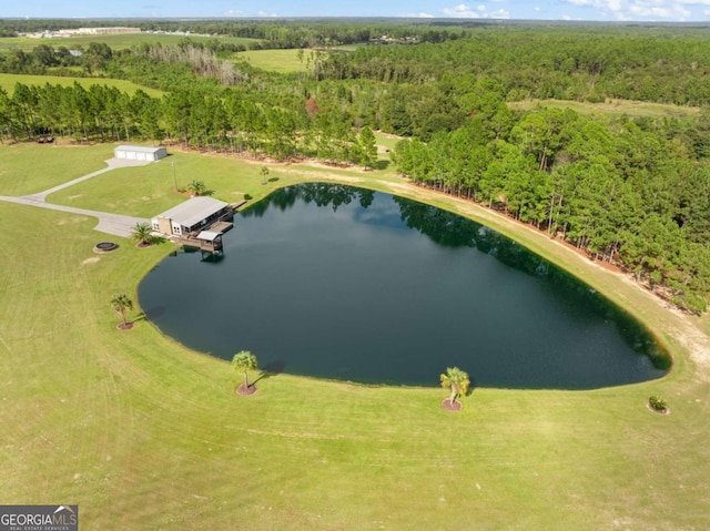 drone / aerial view with a water view and a rural view