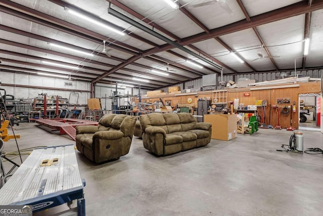 garage featuring a workshop area