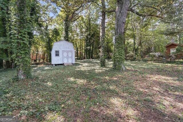 view of yard with a shed