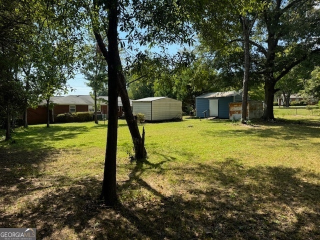 view of yard featuring a shed