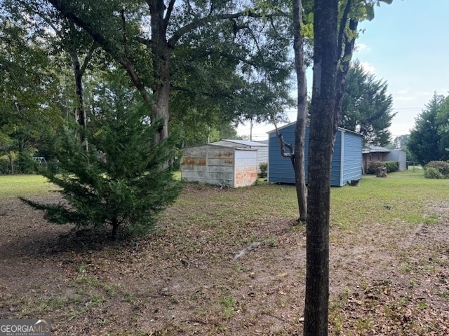 view of yard with a storage unit