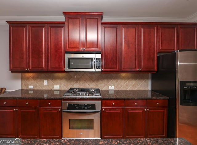 kitchen with backsplash, stainless steel appliances, and dark brown cabinets