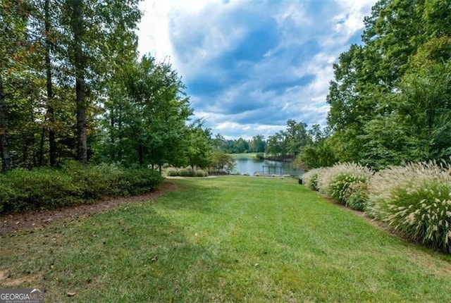 view of yard with a water view