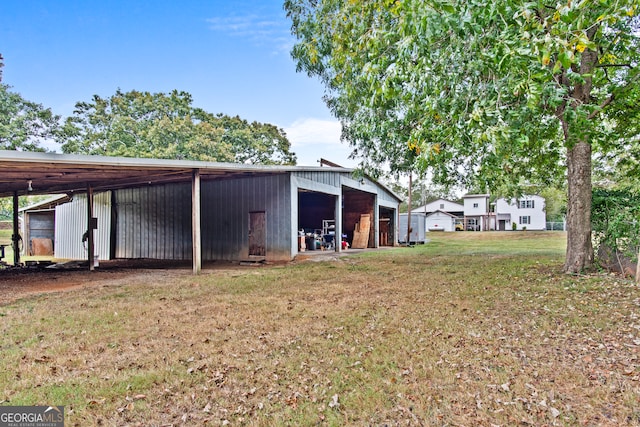 exterior space with an outbuilding