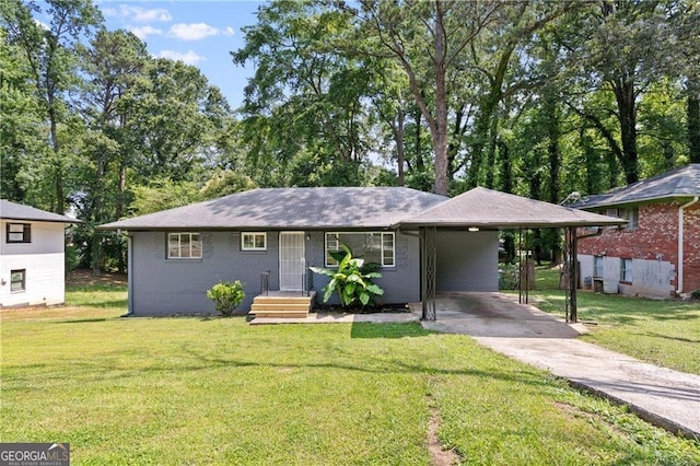 ranch-style house with a carport and a front yard