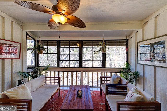 sunroom / solarium with ceiling fan and plenty of natural light