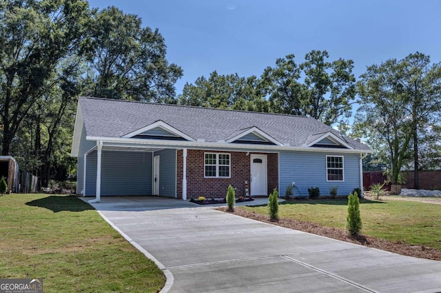 ranch-style house with a front lawn and a carport