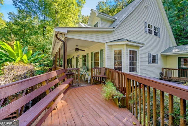 wooden terrace with ceiling fan