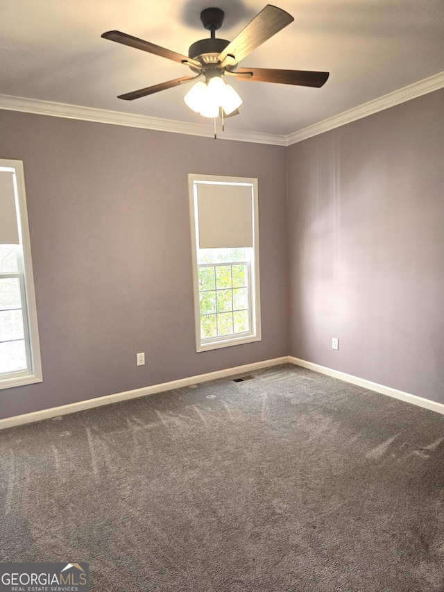 1080 Julian St, Bartow, GA 30413 - empty room with baseboards, carpet floors, ornamental molding, and a ceiling fan