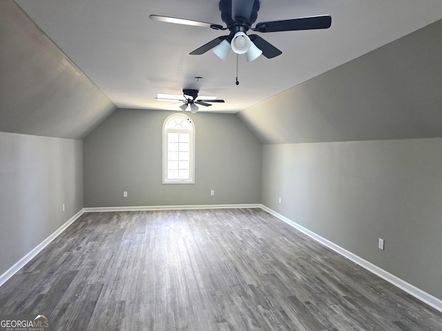 1080 Julian St, Bartow, GA 30413 - additional living space featuring ceiling fan, baseboards, lofted ceiling, and dark wood finished floors