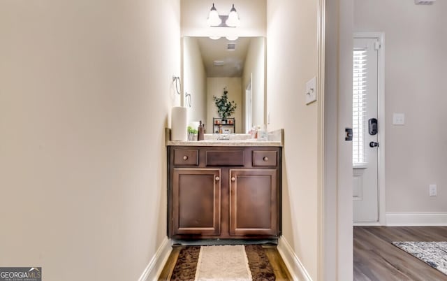 interior space featuring vanity and wood-type flooring