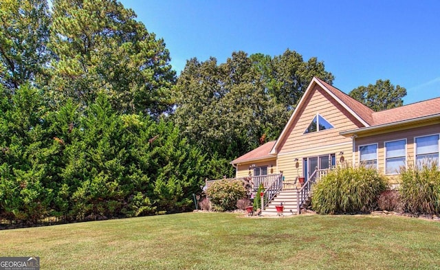 2051 Little Texas Valley Rd, Rome, GA 30165 - view of front of property featuring a front yard, a deck, and stairway
