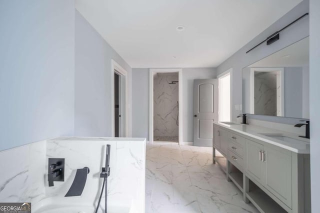 bathroom featuring vanity and walk in shower