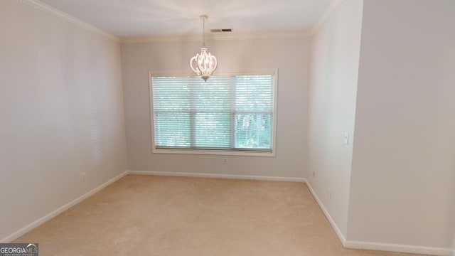 1461 Hada Ln, Lawrenceville, GA 30043 - empty room with a chandelier, light carpet, and ornamental molding