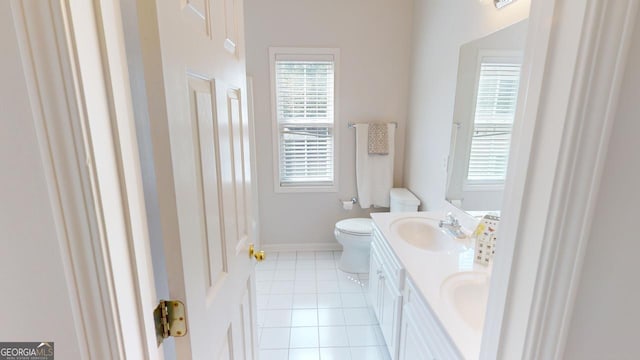 bathroom featuring tile patterned flooring, vanity, and toilet