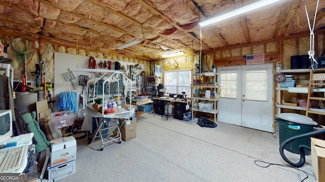 garage featuring a workshop area