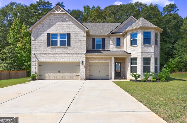 view of front facade featuring a front yard and a garage