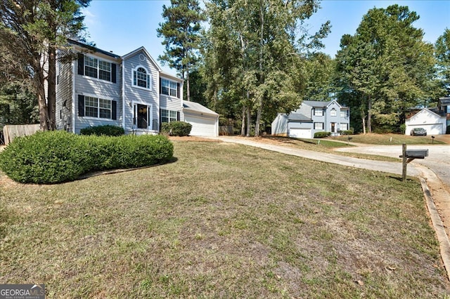 view of yard with a garage