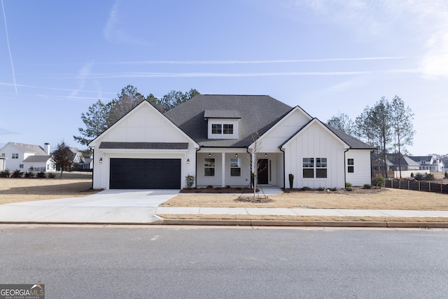 modern farmhouse featuring a garage